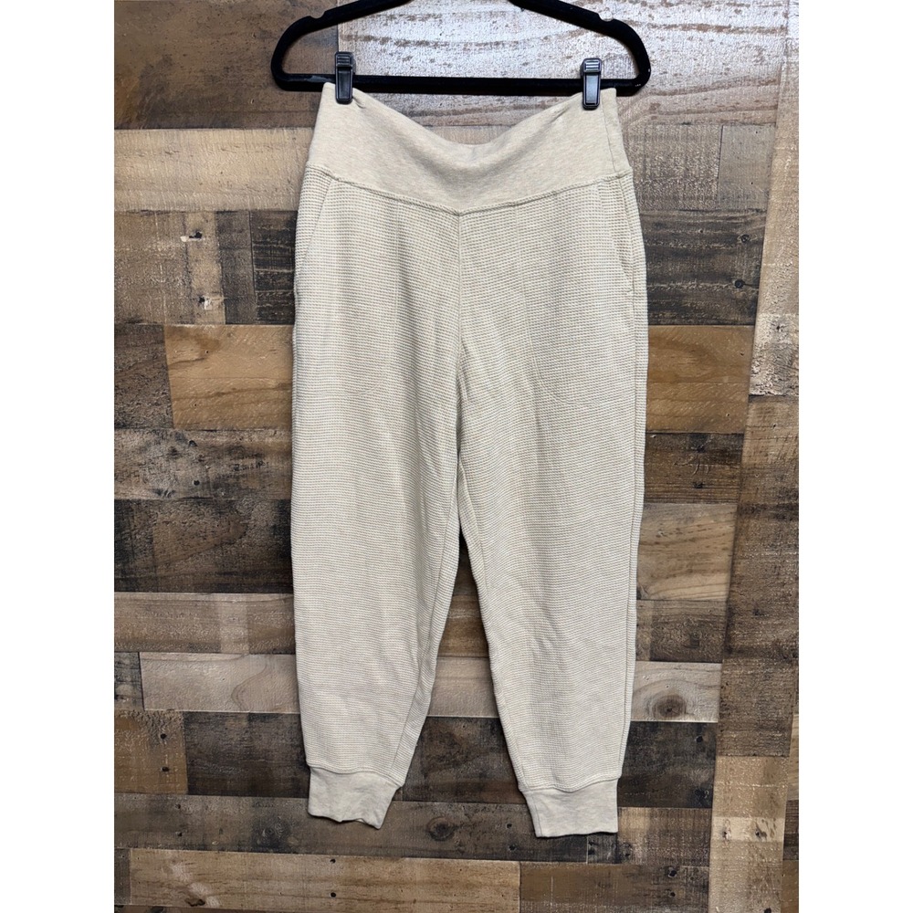 Athleta Waffle Knit Jogger Pants Beige Oatmeal Thermal High Rise Pockets Womens